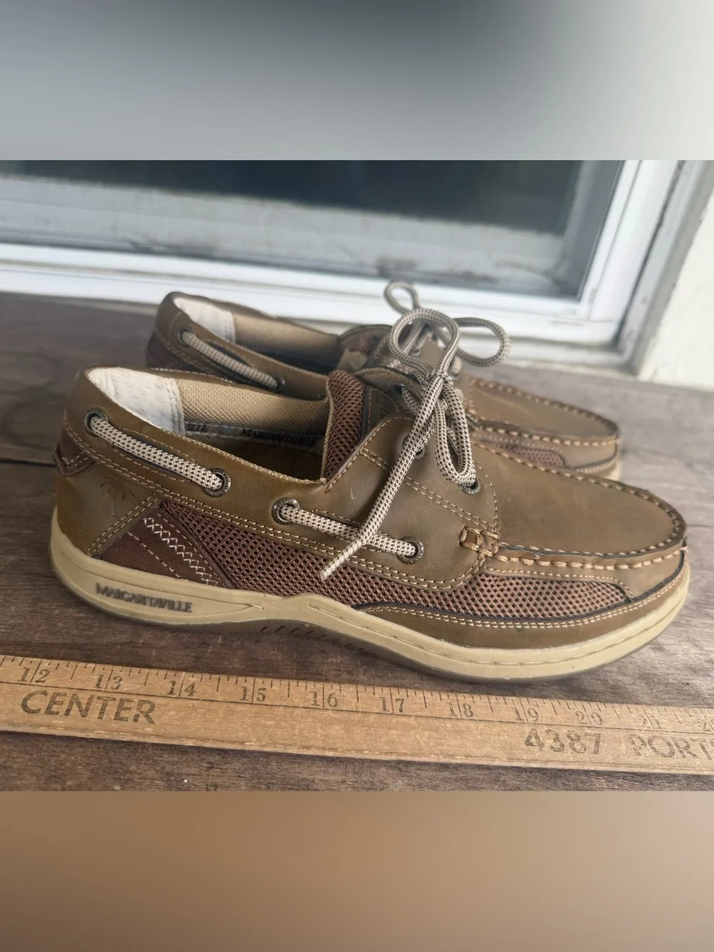 Margaritaville Anchor Lace Boat Shoe Leather Brown Mens Sz 9.5 US
